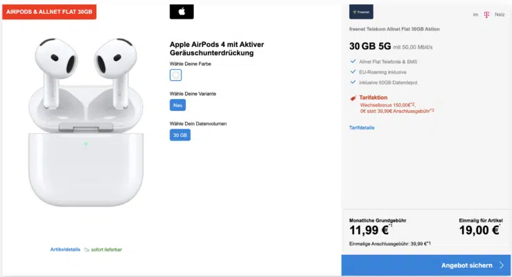 Apple AirPods 4 ANC + 30GB Telekom Allnet 5G Flat