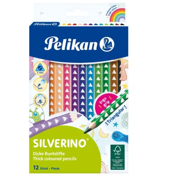 Pelikan Silverino – 24 Crayons De Couleur Triangulaires, Mines Souples, Idéal Enfants & Coloriage