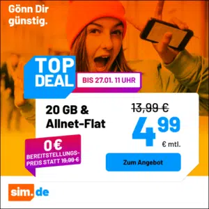 Thumbnail 5G/LTE Handy Allnets 📲 20GB für 4,99€ &amp; weitere Tarife ⏰ nur für kurze Zeit (sim.de im 1&amp;1-Netz)