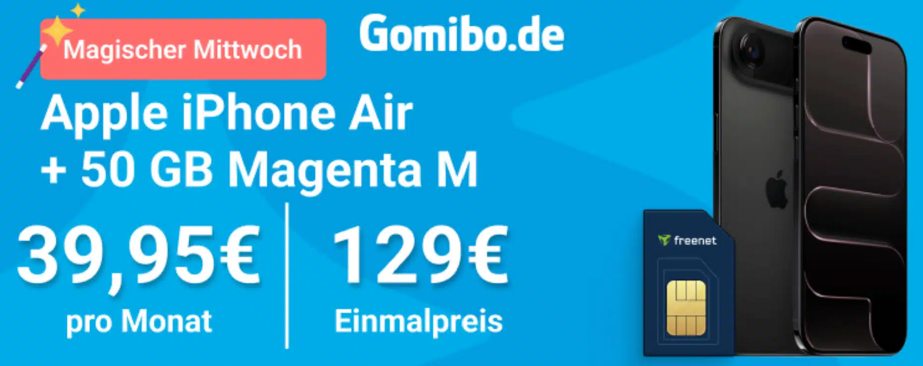 Gomibo Apple iPhone Air + 50GB Magenta für 39,95€/Monat
