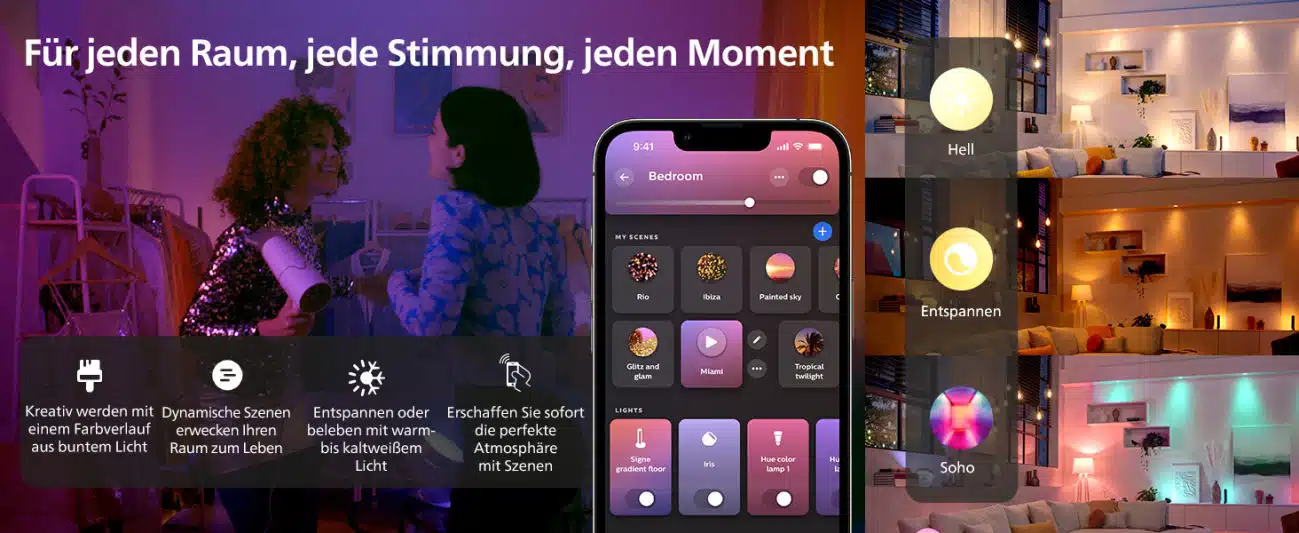 Philips Hue Funktionen anhand von Bildern und Text erklärt
