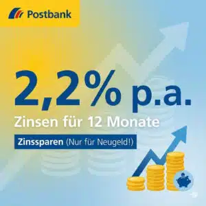 2,2% p.a. Zinsen für 12 Monate bei der Postbank
