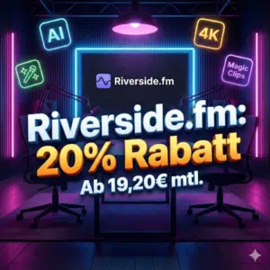Thumbnail 🎙️ Podcast aufnehmen wie die Profis: 20% Rabatt auf alle Pläne von Riverside.fm ✨ Studioqualität, KI-Magic, 4K-Studio uvm.