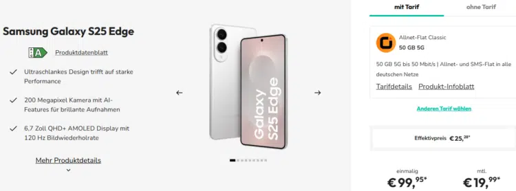 Samsung Galaxy S25 Edge Handytarif