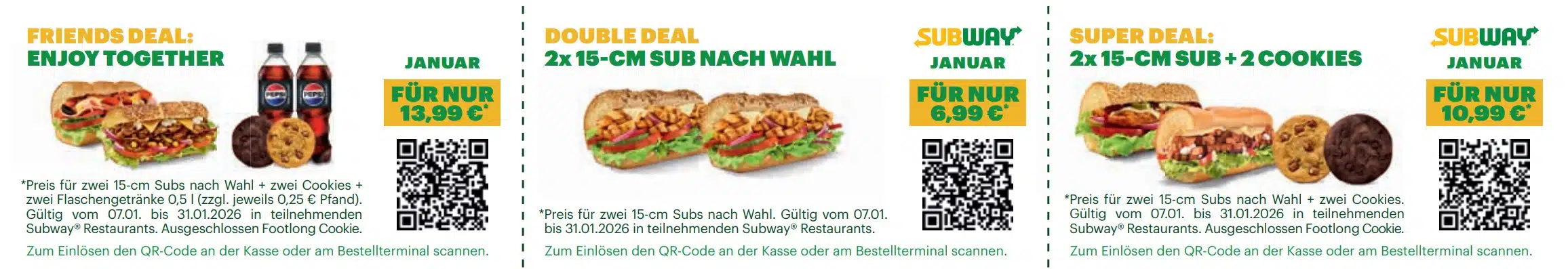 Drei Subway Gutscheine