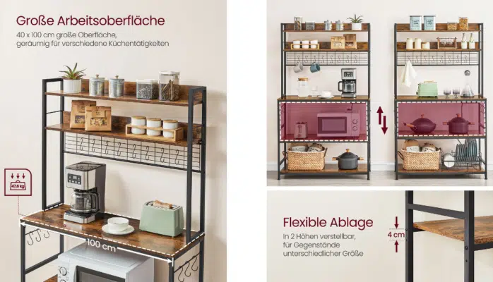 Vasagle Küchenregal mit Gitterplatte & Steckdosen