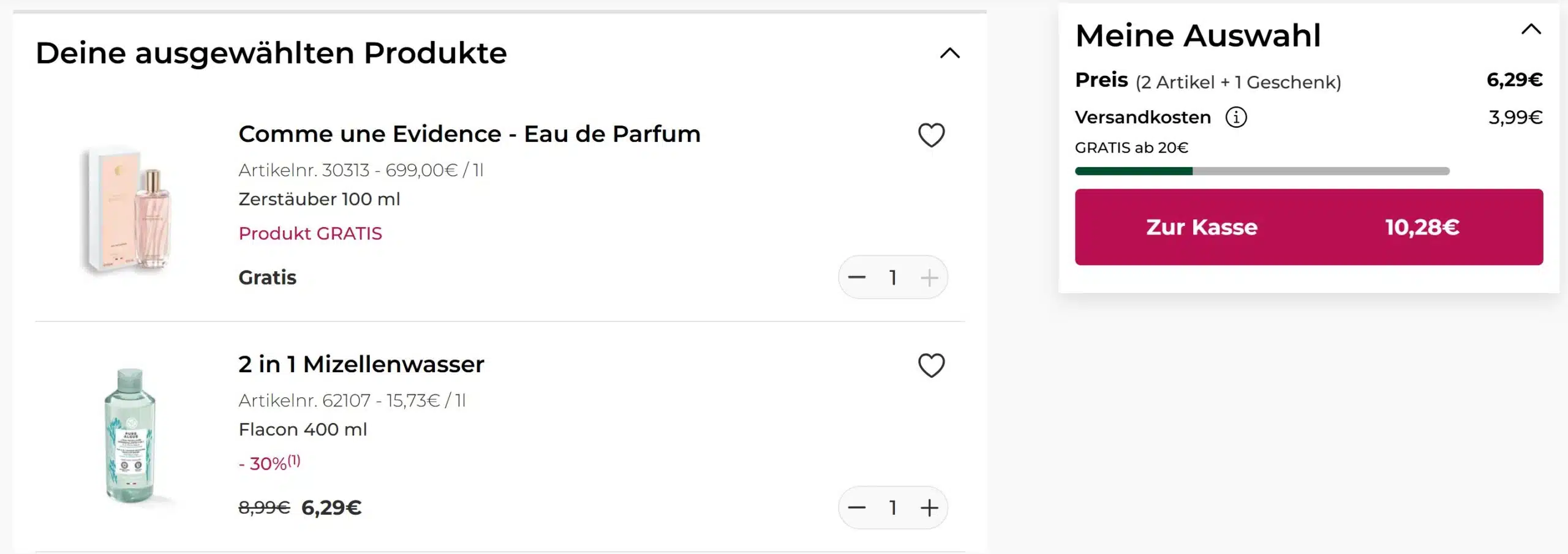 Warenkorb bei Yves Rocher