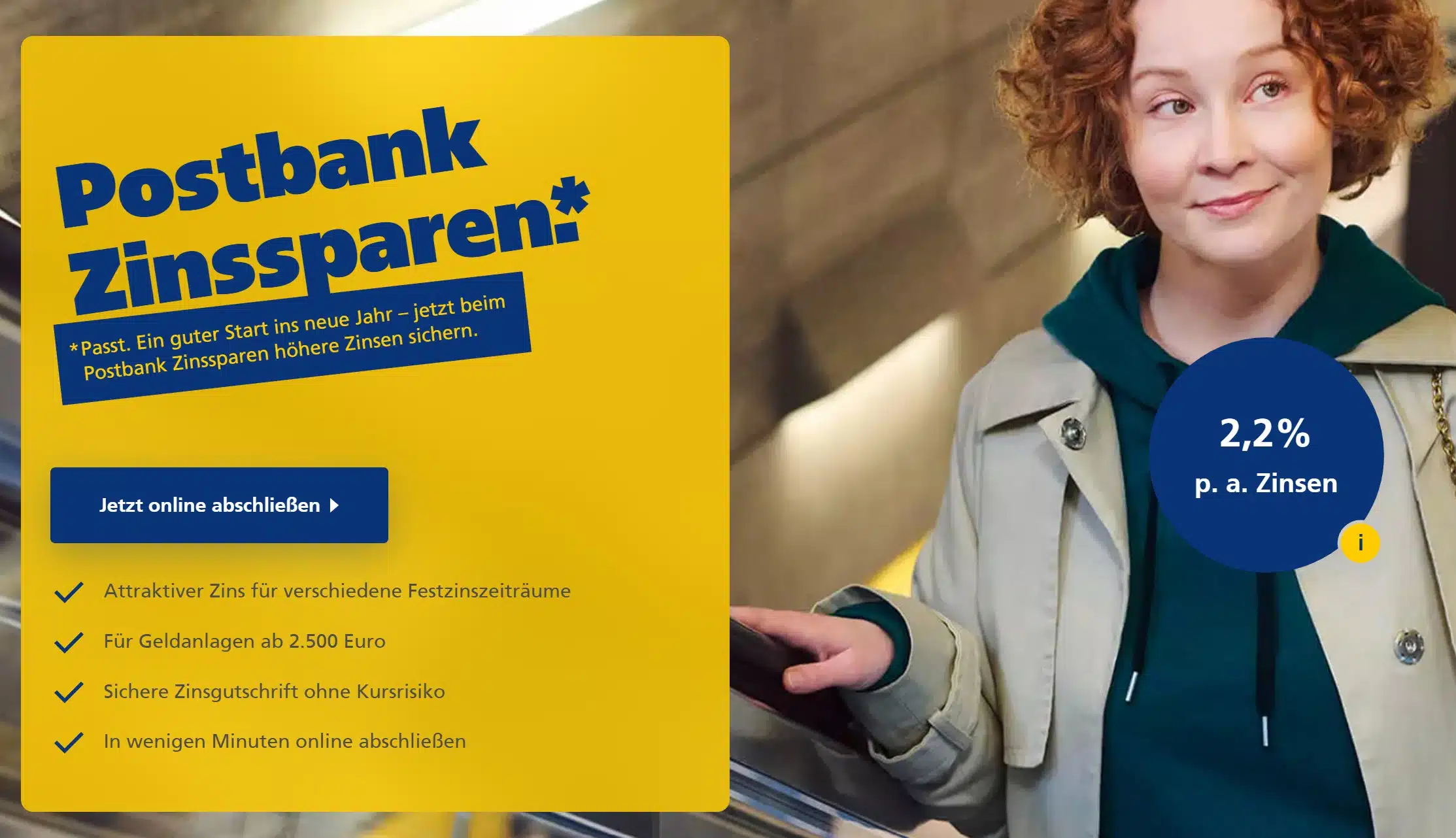 Banner Postbank Zinssparen mit 2,2% Zinsen