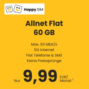 Thumbnail 5G Allnets im o2-Netz 😱 15GB für 6,99€ | 60GB für 9,99€ + 0€ AP | Unlimited Smart für 19,99€ (Happy Sim im Telefónica-Netz)