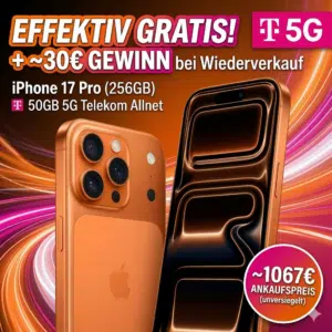 Thumbnail ABSOLUT KRASS 🔥 450€ BONUS (!) für Apple iPhone 17 Pro (256GB) inkl. 50GB 5G Telekom Allnet 🤑 nach Direktverkauf sogar mit GEWINN!