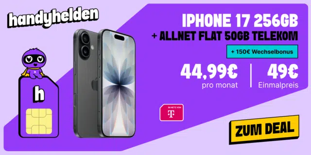 iPhone 17 mit Tarif im Telekom-Netz bei Handyhelden