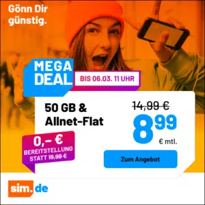 Thumbnail 5G/LTE Handy Allnets 📲 3GB für 2,99€ &amp; weitere Tarife ⏰ nur für kurze Zeit (sim.de im 1&amp;1-Netz)