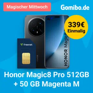 Thumbnail Eff. GRATIS: Honor Magic8 Pro (512GB) für 219€ + 50GB LTE/5G Allnet für 39,95€/Monat + 150€ Wechselbonus (freenet Telekom Magenta Mobil M)