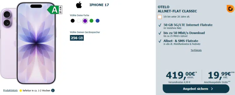 Apple iPhone 17 Otelo Allnet-Flat Classic