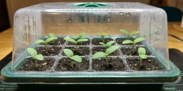 Aubergine Keimzeit: Keimlinge in einem Zimmergewächshaus