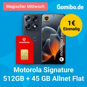 Thumbnail Eff. GRATIS + 385€ Ersparnis: Motorola Signature (512GB) für 1€ + 45GB LTE/5G Allnet für 34,99€/Monat + 100€ Wechselbonus + 50€ Cashback + 0€ AG (Vodafone Smart Lite)