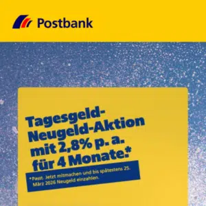 Thumbnail Postbank Tagesgeld: 2,8% Zinsen p.a. auf Neugeld sichern!