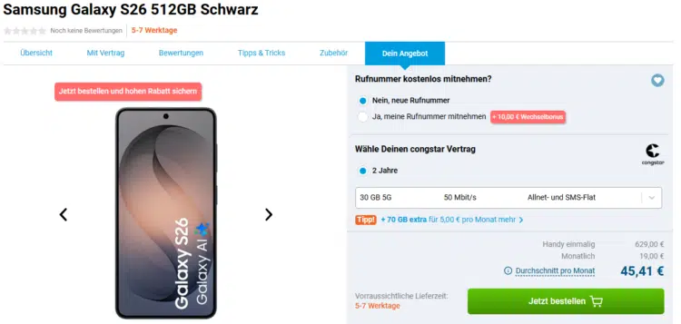 Samsung Galaxy S26 Handytarif