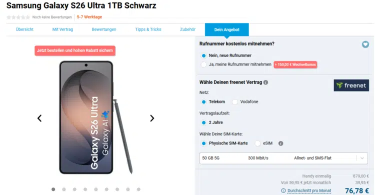 Samsung Galaxy S26 Ultra 1TB Handytarif