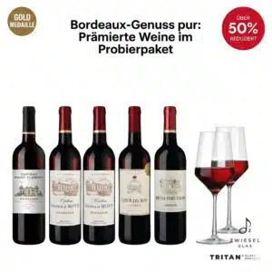 Thumbnail 🍷 Prämiertes Bordeaux Probierpaket: 8 Flaschen + Zwiesel-Gläser für 42,90€