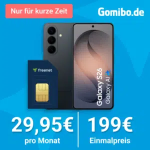 Thumbnail Samsung Galaxy S26 (256GB) für 199€ + UNLIMITED LTE/5G Allnet für 29,95€/Monat + 150€ Wechselbonus + 0€ AG (Freenet Telekom Magenta M)