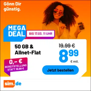 Thumbnail 5G/LTE Handy Allnets 📲 3GB für 2,99€ &amp; weitere Tarife ⏰ nur für kurze Zeit (sim.de im 1&amp;1-Netz)