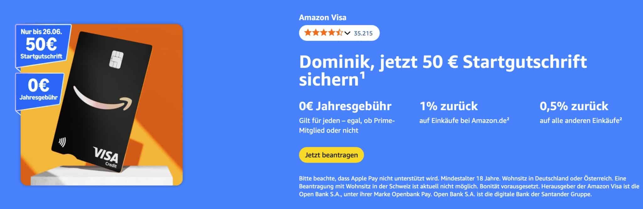 50€ Startgutschrift für Amazon Visa