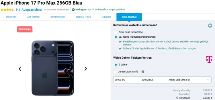 Apple iPhone 17 Pro Max Handytarif