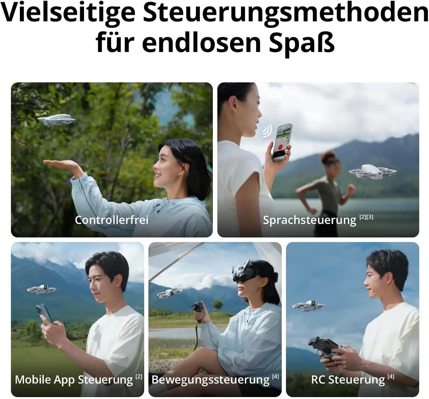 Vielseitige Steuerungsmethoden für endlosen Spaß mit der DJI Neo - mit Bildern visualisiert