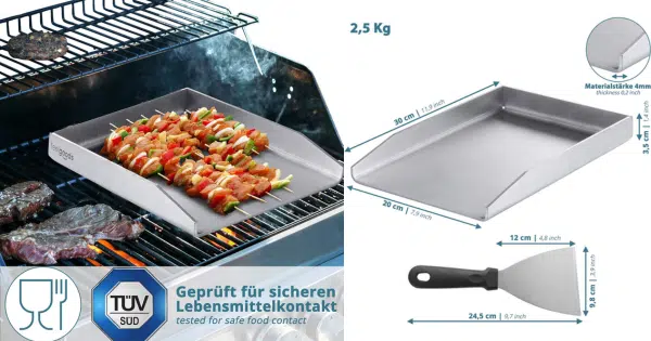 Smartpeas Edelstahl Grillplatte - Plancha Universalgröße