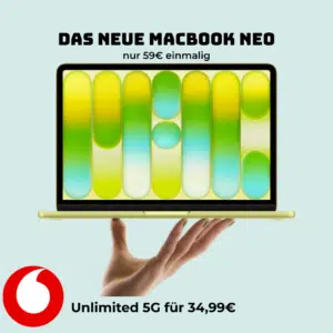 Thumbnail Mit Gigakombi eff. gratis 🤩 Apple MacBook Neo für 59€ +  Unlimited 5G für mtl. 34,99€ (Vodafone Smart Lite)