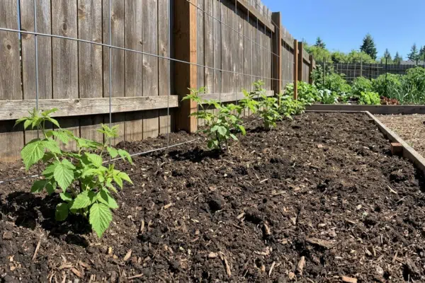Himbeeren pflanzen: ein perfekter Himbeeren Standort, windgeschützt vor einem Zaun