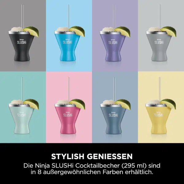 Ninja Slushi Cocktailbecher in acht verschiedenen Farben im Bild
