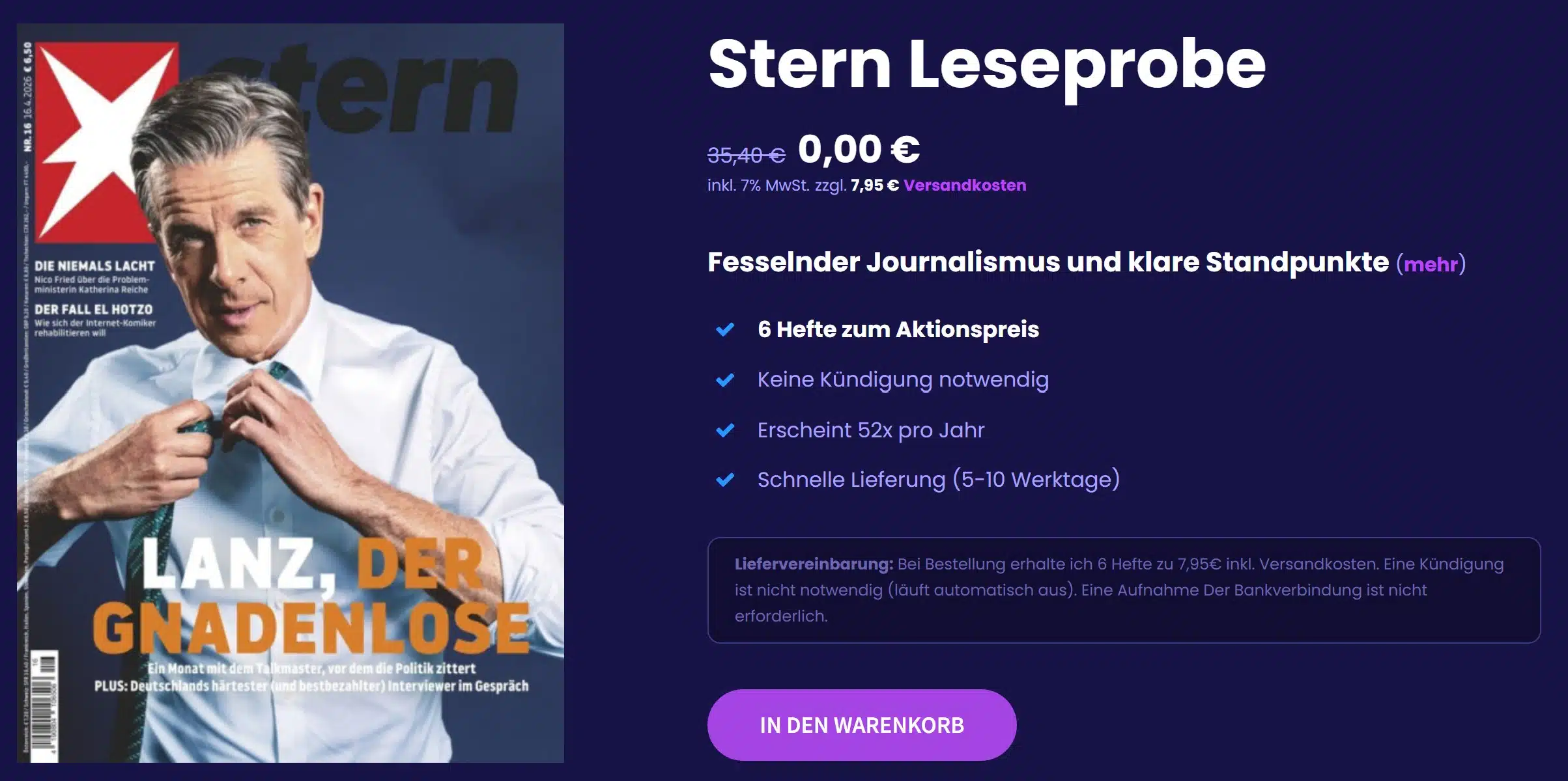 Angebot bei Aboheld: Stern Leseprobe für 0€ + 7,95€ Versandkosten