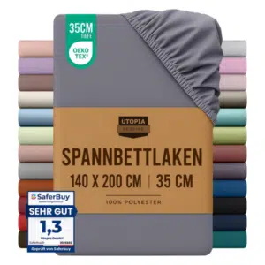 Thumbnail Utopia Bedding Spannbettlaken 140x200 OEKO-TEX, in Grau, für nur 7,94€ - auch andere Farben teils günstiger erhältlich! 🛏️😀