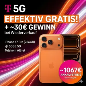 Thumbnail SCHNELL 🔥 450€ BONUS (!) für Apple iPhone 17 Pro (256GB) inkl. 50GB 5G Telekom Allnet 🤑 nach Direktverkauf sogar mit GEWINN!