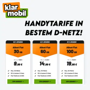 Thumbnail 30GB / 60GB / 100GB 5G Allnet Flat für nur 9,99€ / 14,99€ / 19,99€/Monat (auch mtl. kündbar mgl. | Telekom-Netz)