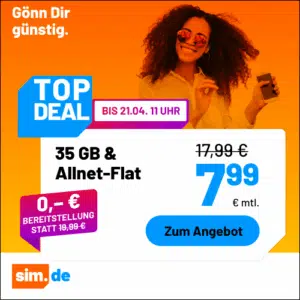 Thumbnail 5G/LTE Handy Allnets 📲 35GB für 7,99€ &amp; weitere Tarife ⏰ nur für kurze Zeit (sim.de im 1&amp;1-Netz)