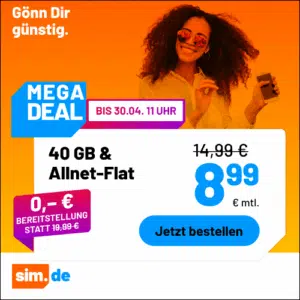 Thumbnail 5G/LTE Handy Allnets 📲 40GB für 8,99€ &amp; weitere Tarife ⏰ nur für kurze Zeit (sim.de im 1&amp;1-Netz)