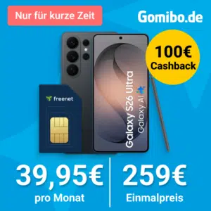 Thumbnail Samsung Galaxy S26 Ultra (256GB) für 259€ + UNLIMITED LTE/5G Allnet für 39,95€/Monat + 150€ Wechselbonus + 150€ Wechselbonus + 0€ AG (Freenet Telekom Magenta Mobil M)