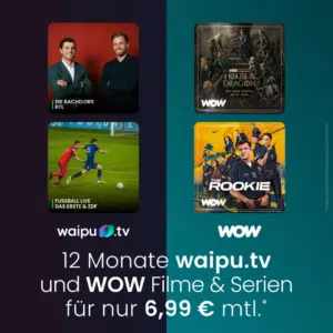 Thumbnail 😲 Satte 60% Rabatt! waipu.tv Perfect Plus + 1 JAHR WOW Filme &amp; Serien für nur 6,99€ mtl. + über 300 TV-Sender in HD