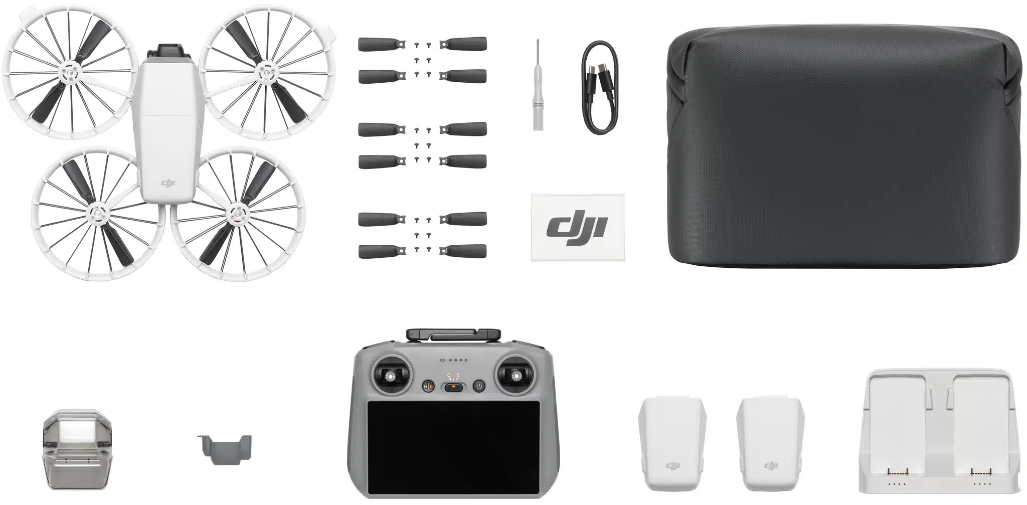 DJI Flip Fly More Combo + Smart Controller - alle Bestandteile des Bundles auf einen Blick