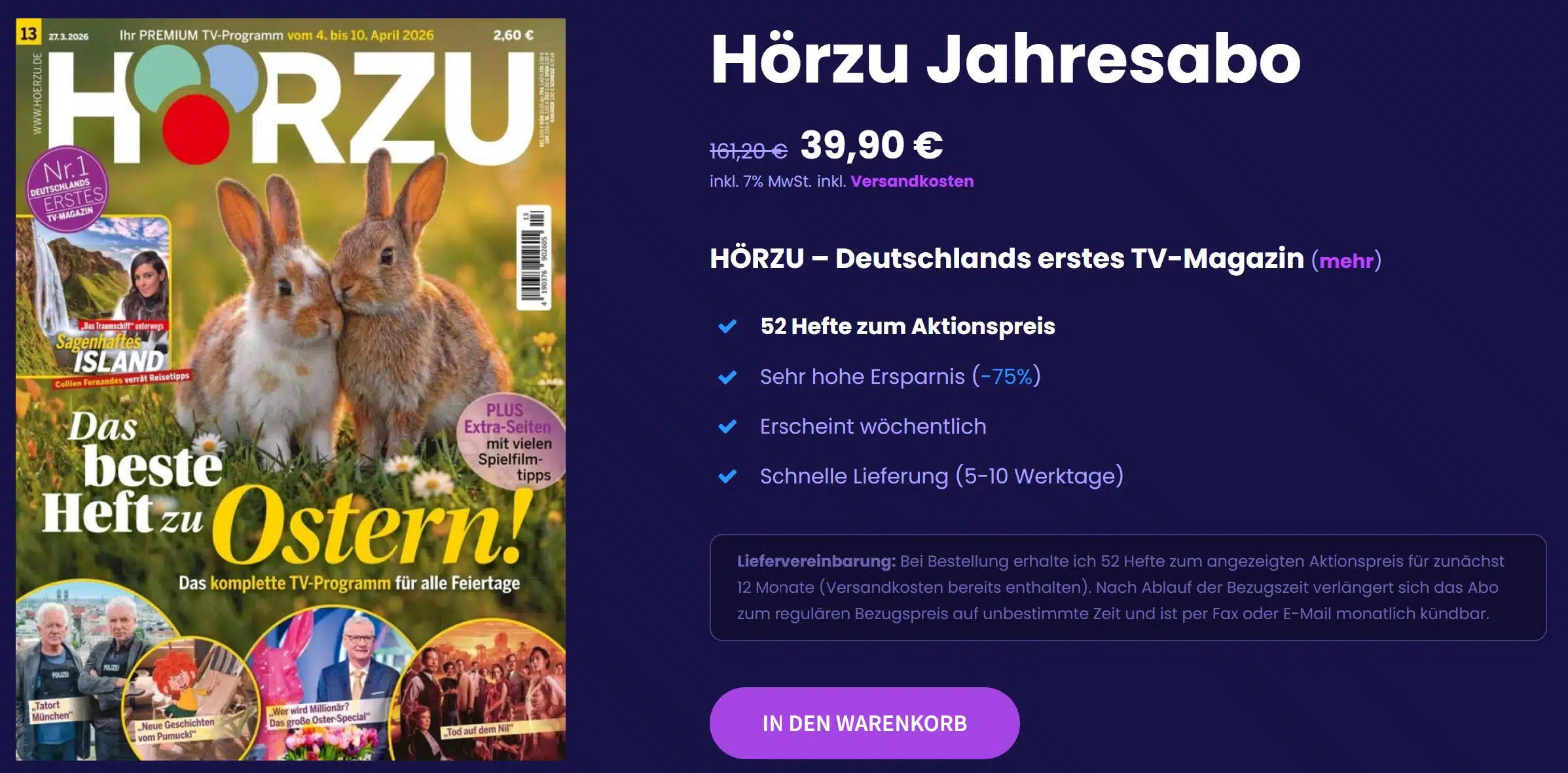 Jahresabo der Hörzu fĂŒr 39,90âŹ