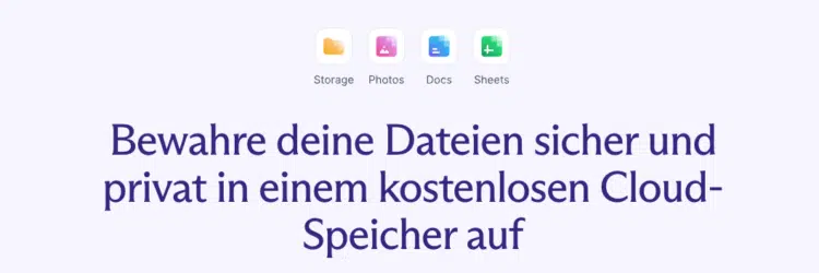 Screenshot von der Proton Drive Webseite, wo zu lesen ist: 