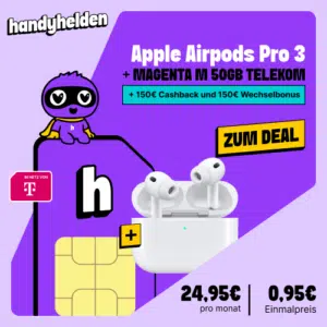 Thumbnail 300€ geschenkt + Tankrabatt + Apple AirPods Pro 3 😍 dazu 50GB 5G Telekom Allnet für 24,95€/Monat + 0,00€ Anschlusspreis (freenet Telekom Magenta Mobil M mit 300 Mbit/s)