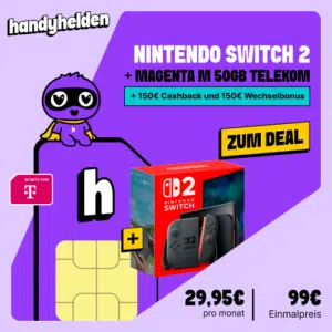 Thumbnail 😎 150€ Cashback und 150€ Wechselbonus 🎮 Nintendo Switch 2 Mario Kart Bundle mit Telekom Vertrag: 50GB 5G Allnet (keine Anschlussgebühr | einmalig: 99€ | monatlich: 29,95€)