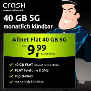 Thumbnail Flexibel &amp; günstig: 40GB 5G Vodafone Allnet Flat für 9,99€ (dazu mtl. kündbar) - crash Allnet Flat