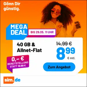 Thumbnail 5G/LTE Handy Allnets 📲 40GB für 8,99€ &amp; weitere Tarife ⏰ nur für kurze Zeit (sim.de im 1&amp;1-Netz)
