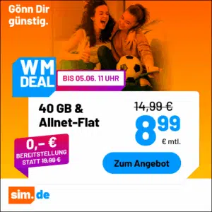 Thumbnail 5G/LTE Handy Allnets 📲 40GB für 8,99€ &amp; weitere Tarife ⏰ nur für kurze Zeit (sim.de im 1&amp;1-Netz)