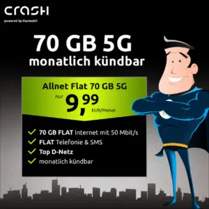 Thumbnail Flexibel &amp; supergünstig: 70GB 5G Vodafone Allnet Flat für 9,99€ + 0,00€ Anschlusspreis ➡️ dazu mtl. kündbar (crash Allnet Flat)